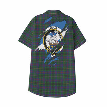 Wood Clan Crest In Me Tartan Kid Hawaiian Shirt Scotland Flag Style