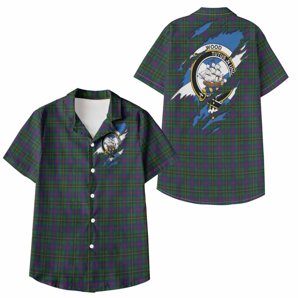 Wood Clan Crest In Me Tartan Kid Hawaiian Shirt Scotland Flag Style