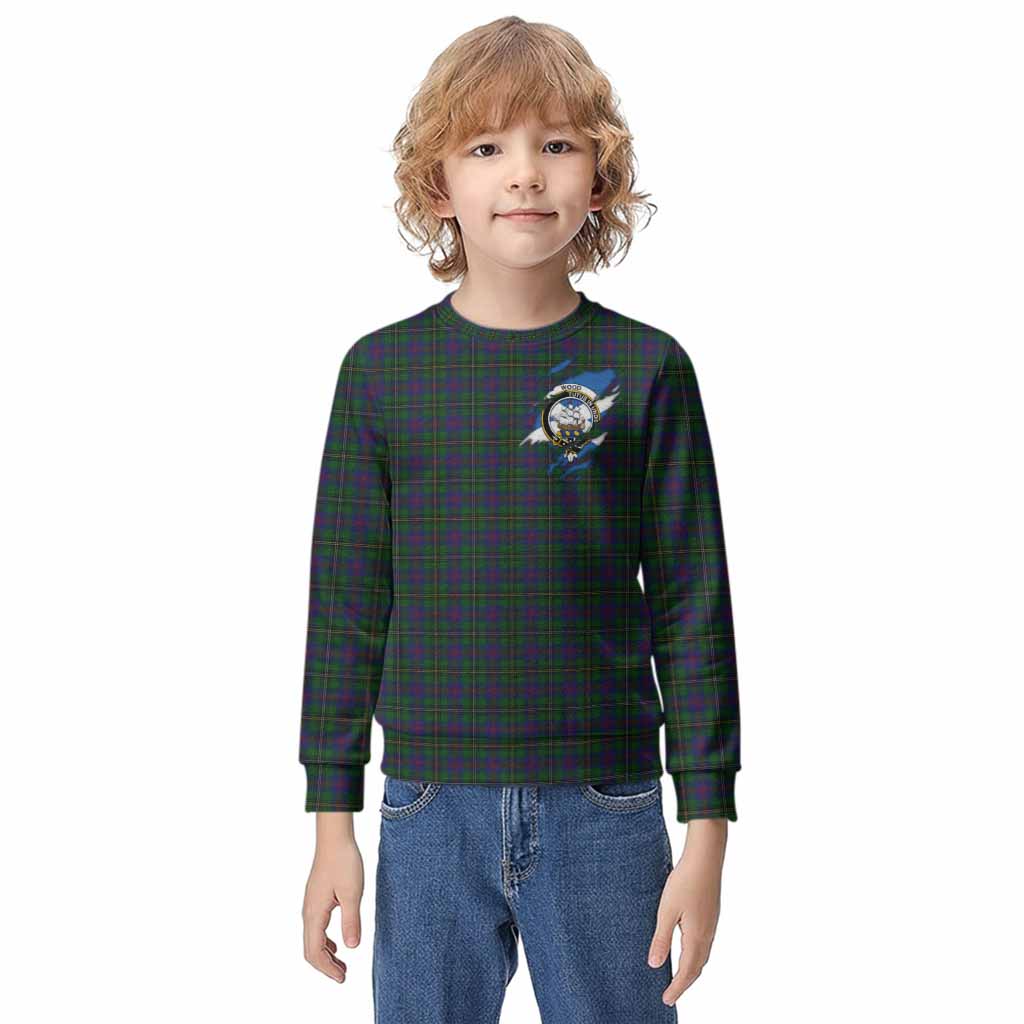 Wood Clan Crest In Me Tartan Kid Knitted Sweatshirt Scotland Flag Style