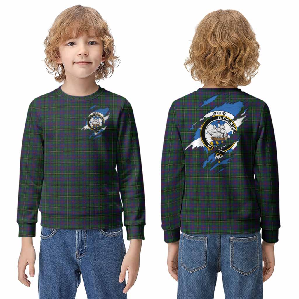 Wood Clan Crest In Me Tartan Kid Knitted Sweatshirt Scotland Flag Style