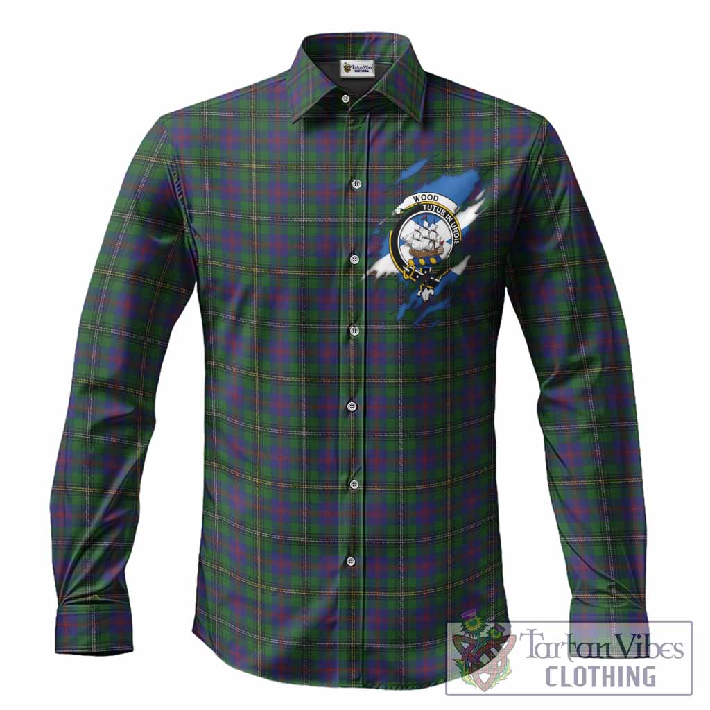 Wood Clan Crest In Me Tartan Long Sleeve Button Shirts Scotland Flag Style