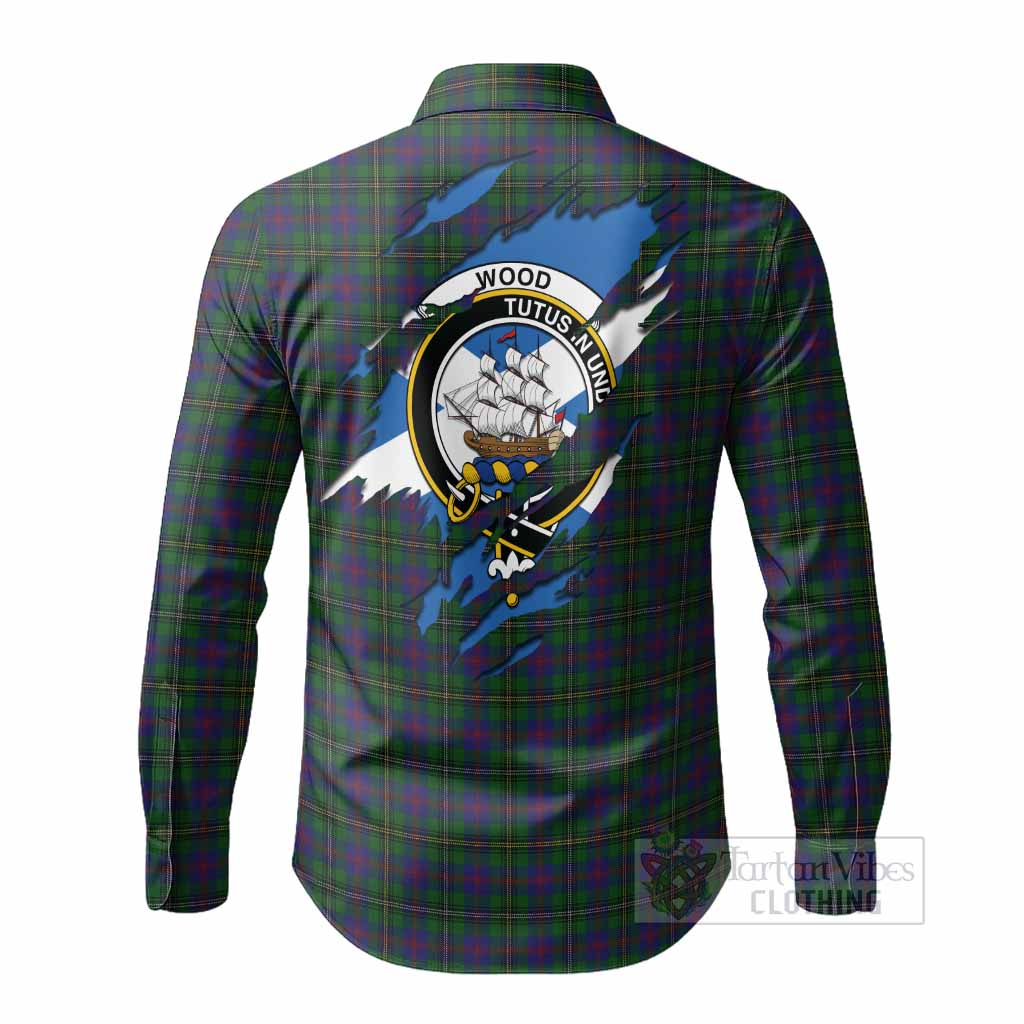 Wood Clan Crest In Me Tartan Long Sleeve Button Shirts Scotland Flag Style