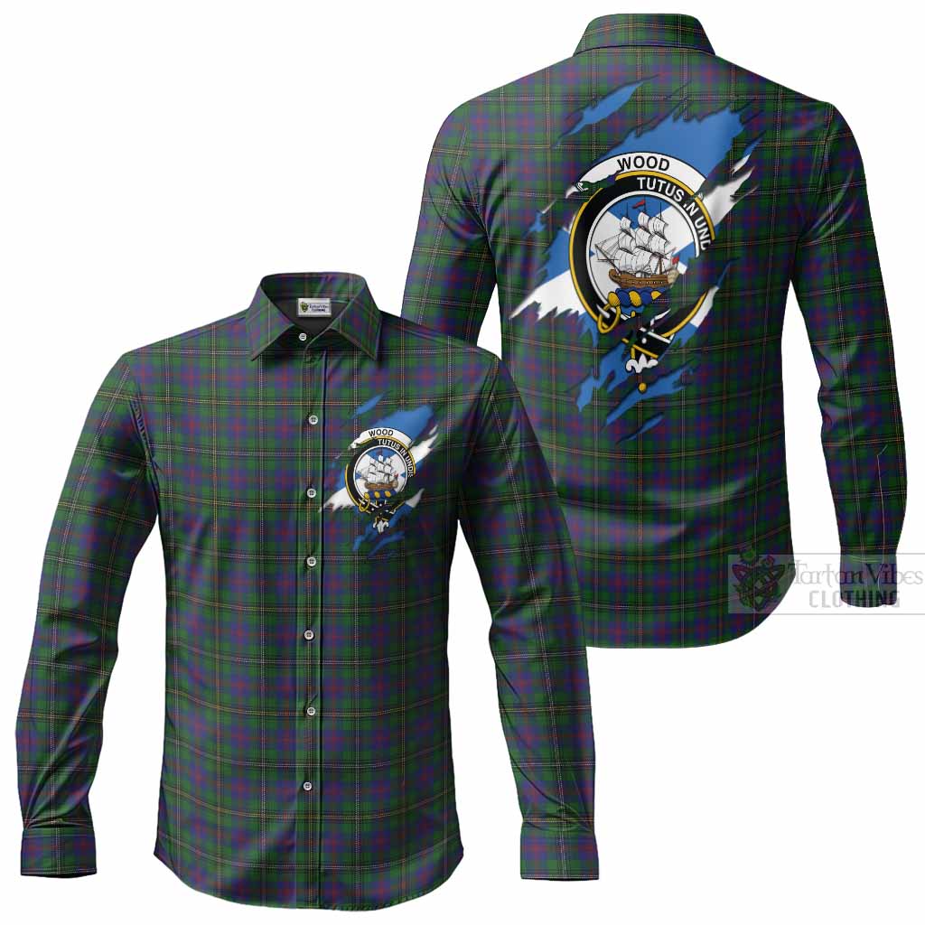 Wood Clan Crest In Me Tartan Long Sleeve Button Shirts Scotland Flag Style
