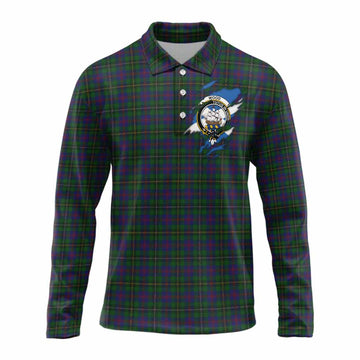 Wood Clan Crest In Me Tartan Long Sleeve Polo Shirt Scotland Flag Style