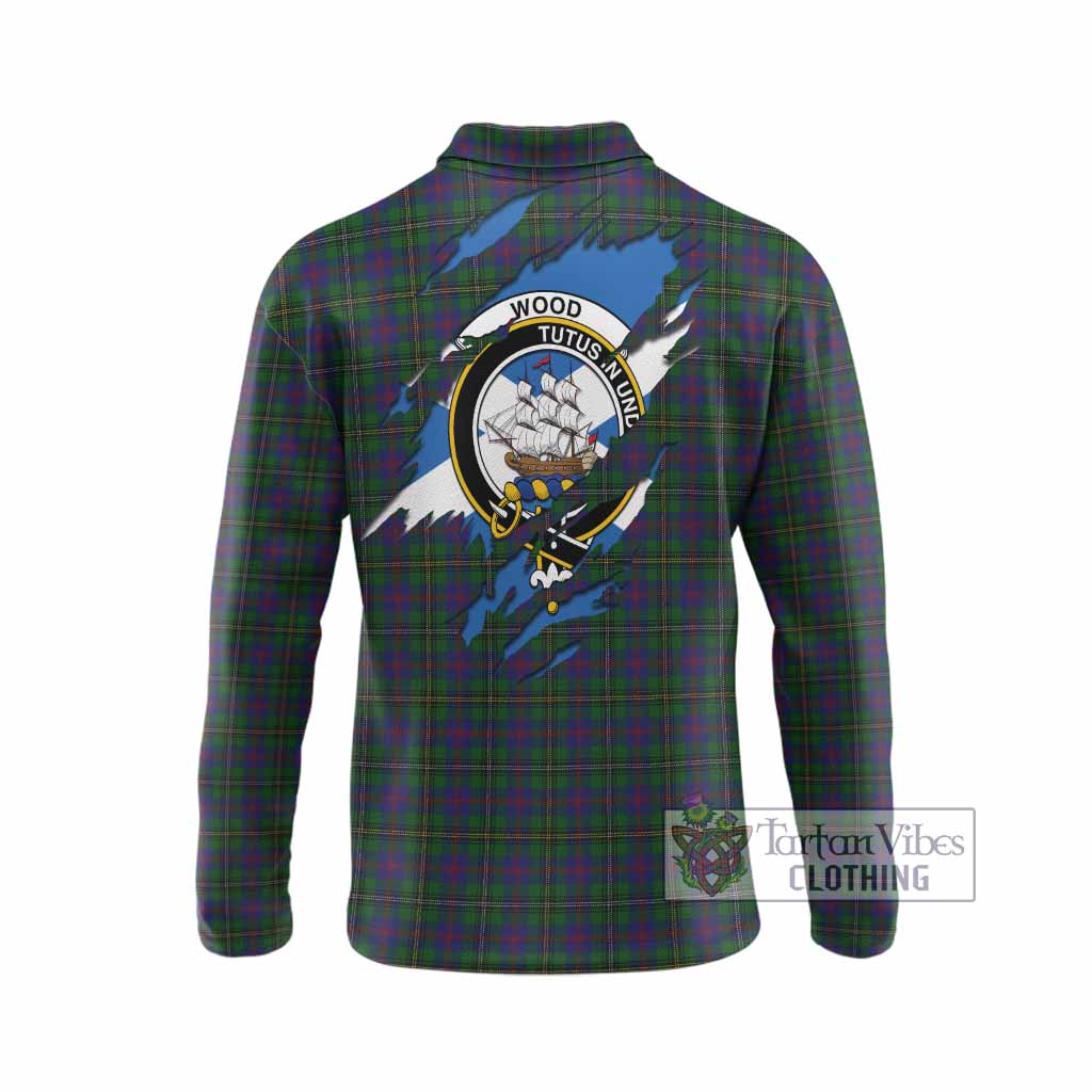 Wood Clan Crest In Me Tartan Long Sleeve Polo Shirt Scotland Flag Style