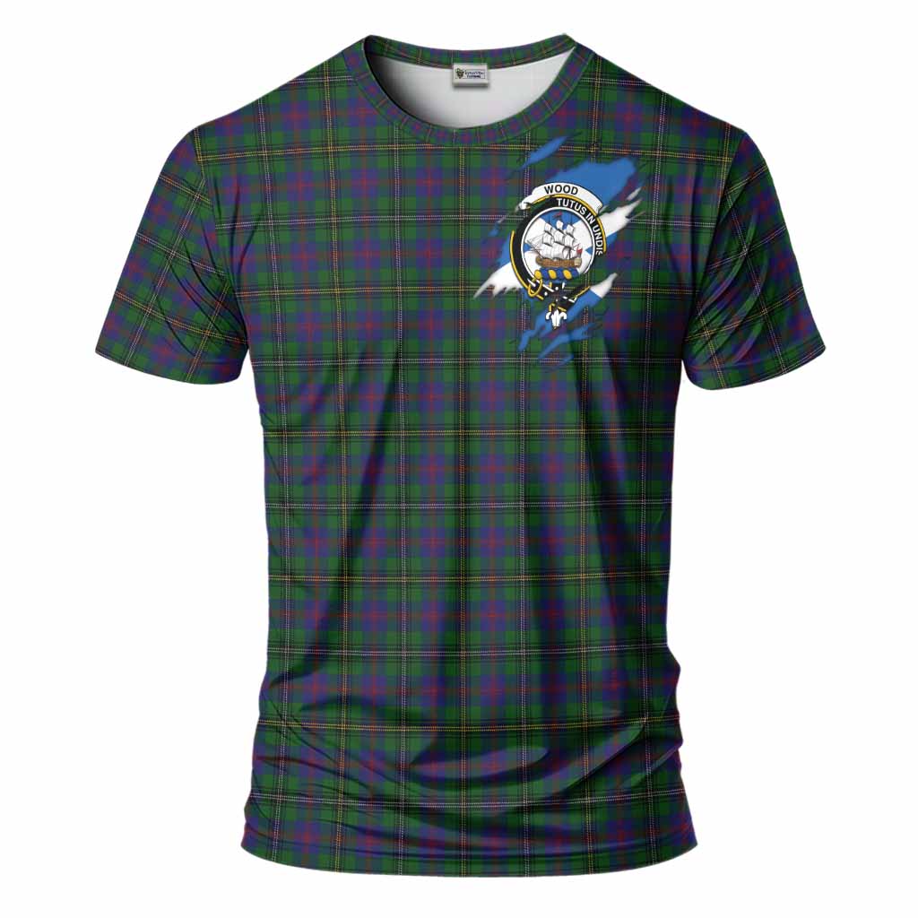 Wood Clan Crest In Me Tartan T-Shirt Scotland Flag Style