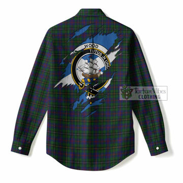 Wood Clan Crest In Me Tartan Women Casual Shirt Scotland Flag Style