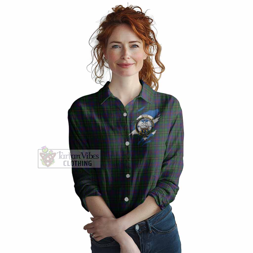 Wood Clan Crest In Me Tartan Women Casual Shirt Scotland Flag Style