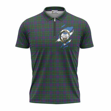 Wood Clan Crest In Me Tartan Zipper Polo Shirt Scotland Flag Style