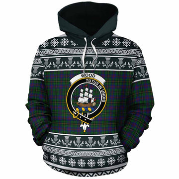 Wood Clan Tartan Christmas Cotton Hoodie with Family Crest