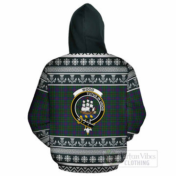 Wood Clan Tartan Christmas Cotton Hoodie with Family Crest