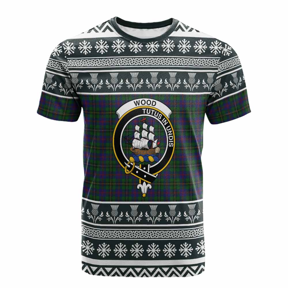 Wood Clan Tartan Christmas Cotton T-shirt with Family Crest - Tartan Vibes Clothing