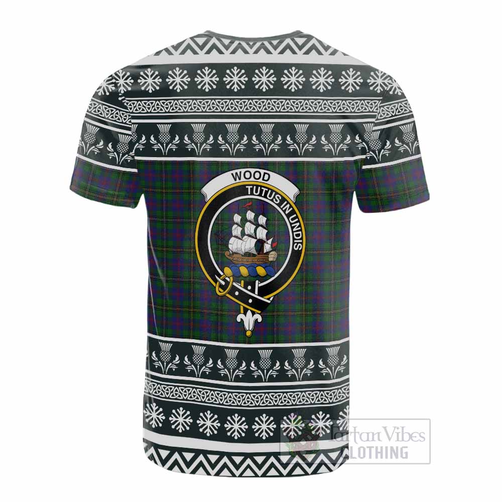 Wood Clan Tartan Christmas Cotton T-shirt with Family Crest - Tartan Vibes Clothing