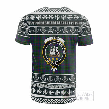 Wood Clan Tartan Christmas Cotton T-shirt with Family Crest