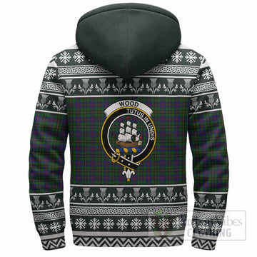 Wood Clan Tartan Christmas Fleece Hoodie with Family Crest