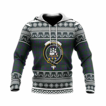 Wood Clan Tartan Christmas Knitted Hoodie with Family Crest