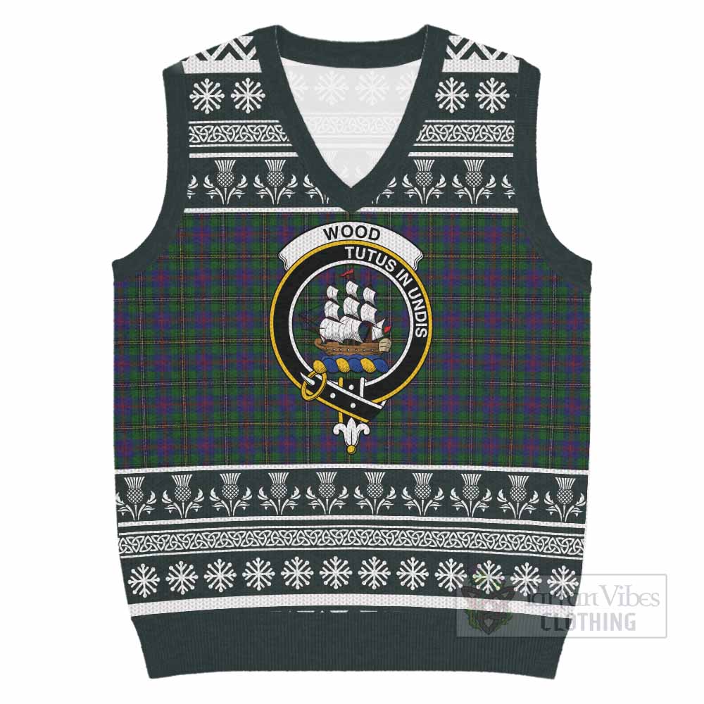 Wood Clan Tartan Christmas Knitted V-Neck Vest with Family Crest - Tartan Vibes Clothing