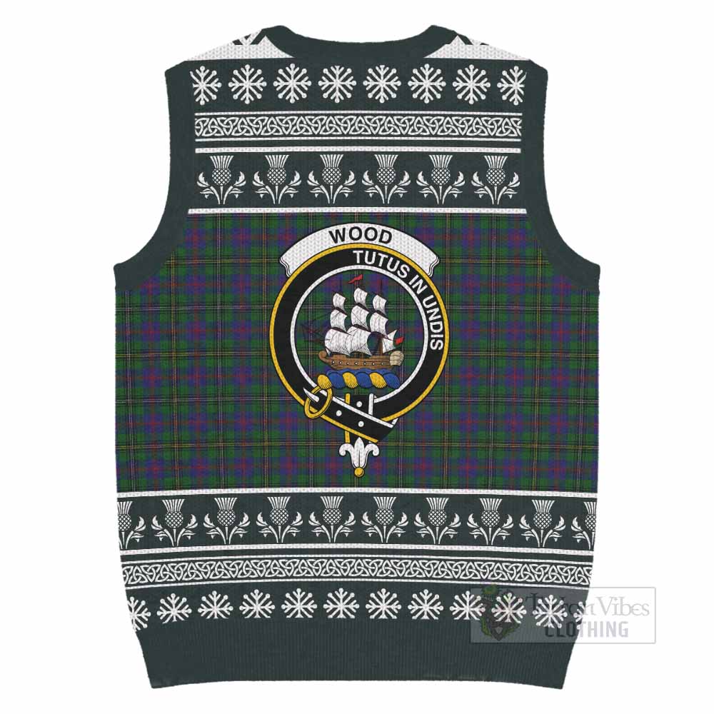 Wood Clan Tartan Christmas Knitted V-Neck Vest with Family Crest - Tartan Vibes Clothing