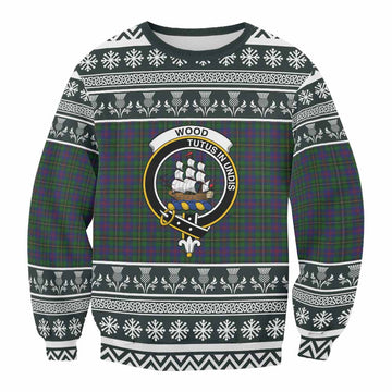 Wood Clan Tartan Christmas Sweatshirt with Family Crest