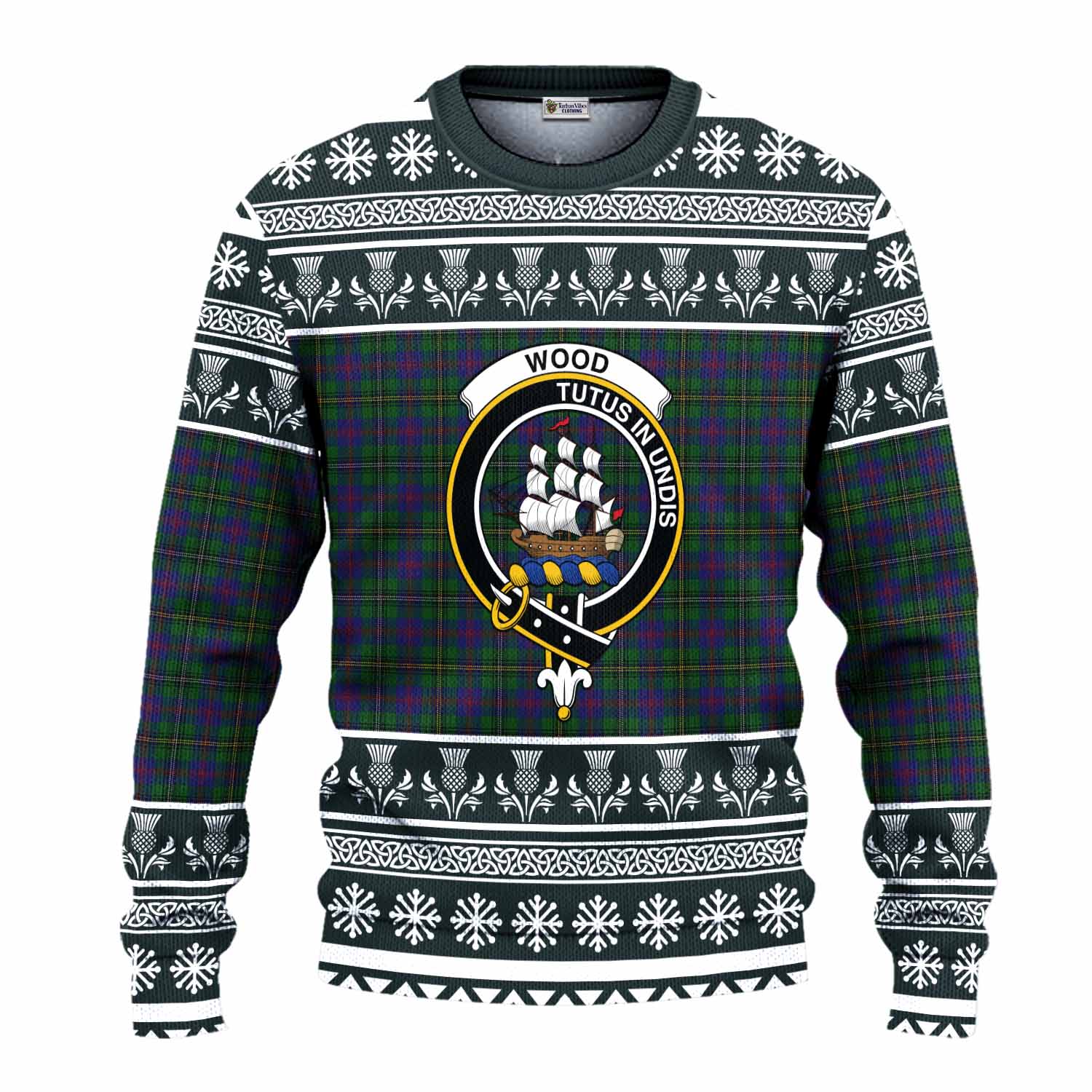 Wood Clan Tartan Christmas Ugly Sweater with Family Crest - Tartan Vibes Clothing