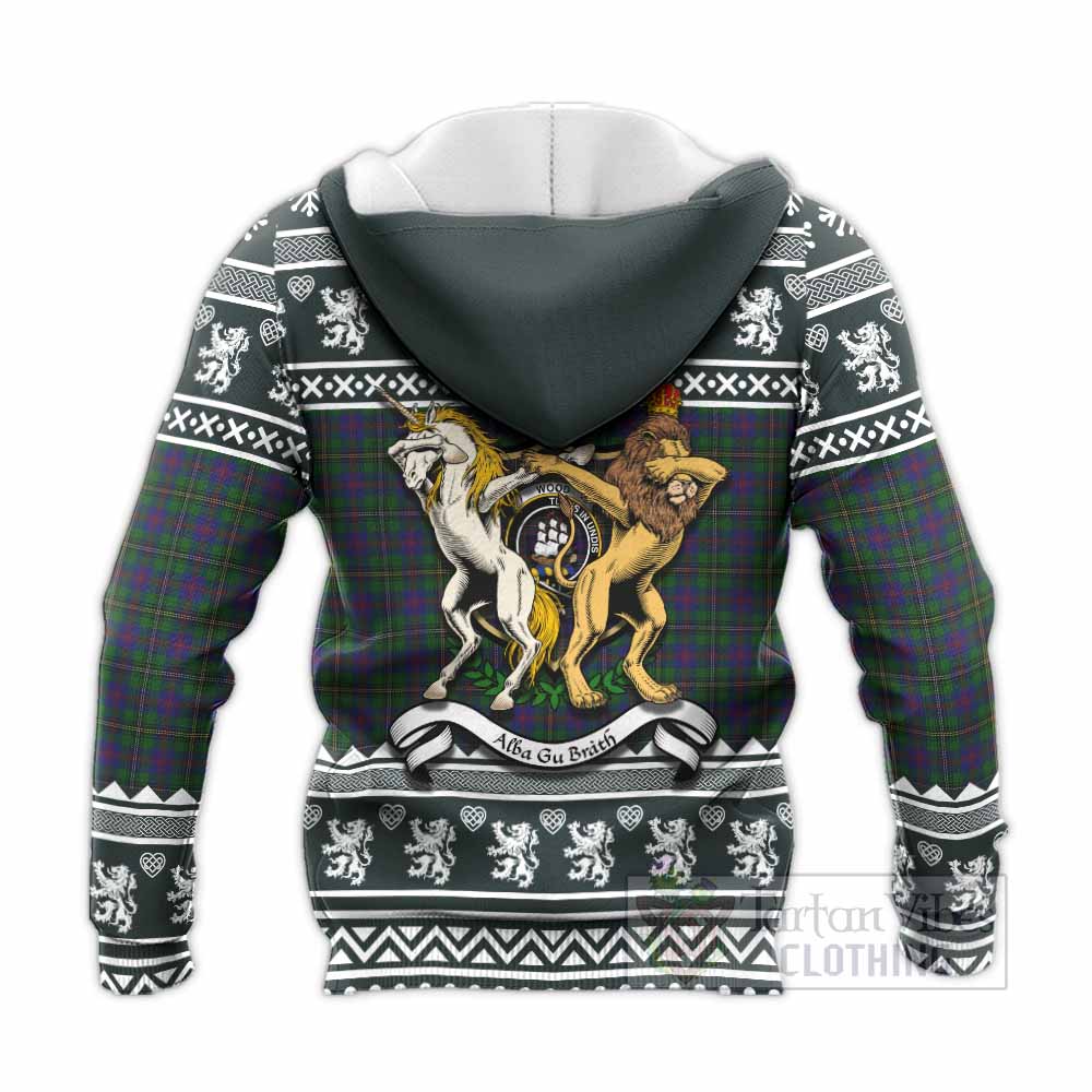 Wood Clan Tartan Crest Christmas Knitted Hoodie Coat of Arms Funny Style - Tartan Vibes Clothing
