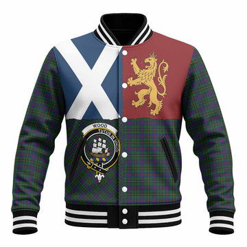 Wood Crest Tartan Baseball Jacket with Lion Rampant Saltire Style