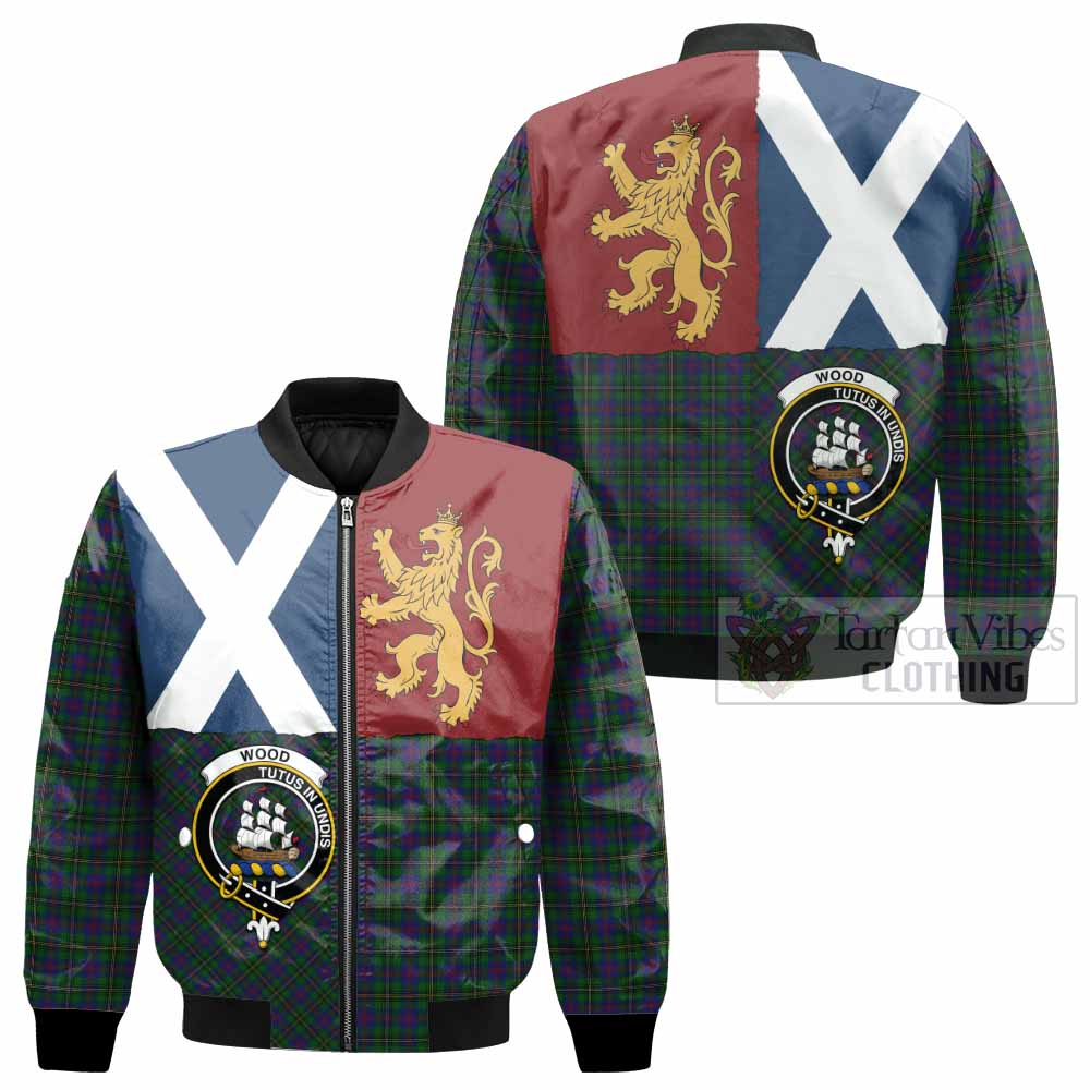 Wood Crest Tartan Bomber Jacket with Lion Rampant Saltire Style