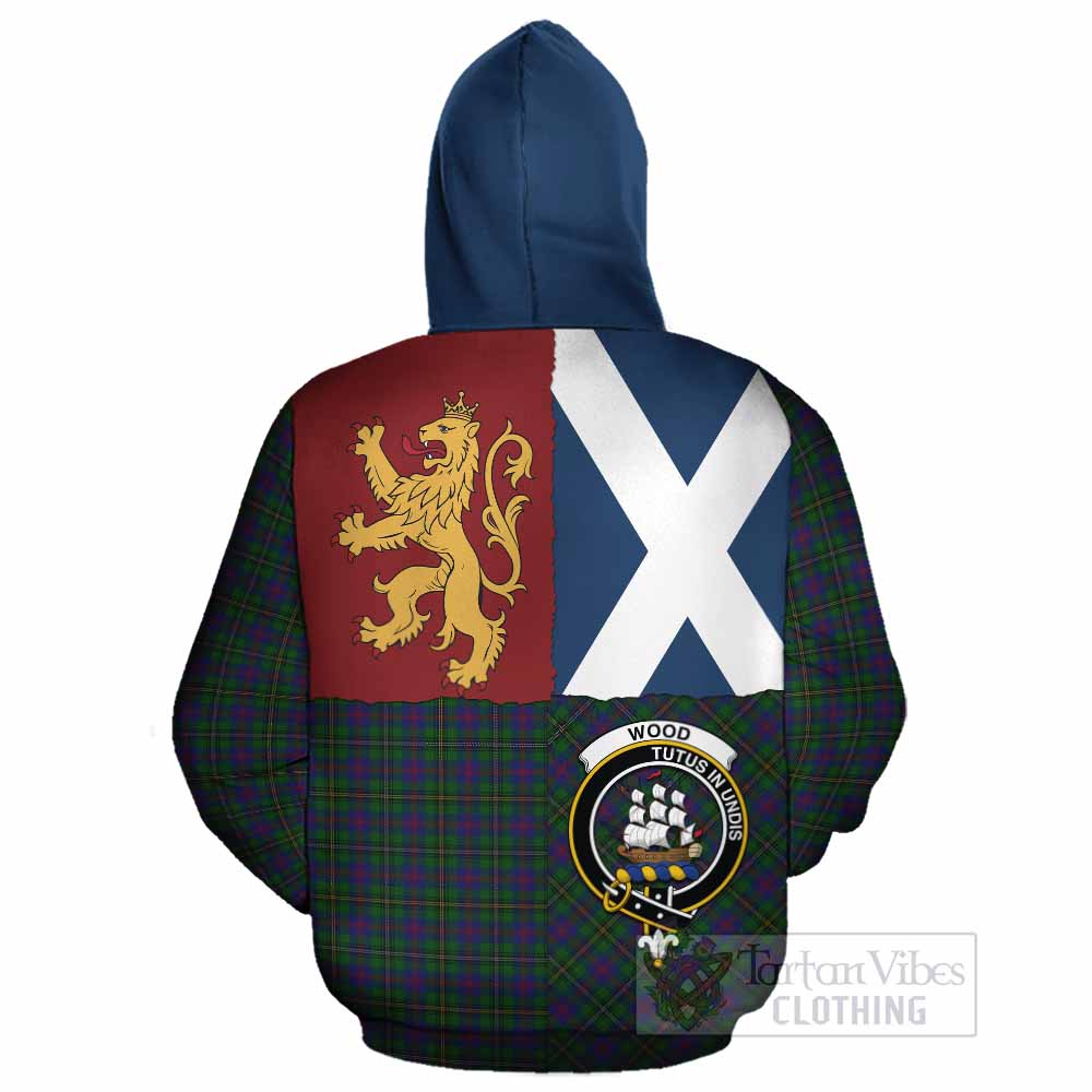 Wood Crest Tartan Cotton Hoodie with Lion Rampant Saltire Style - Tartan Vibes Clothing