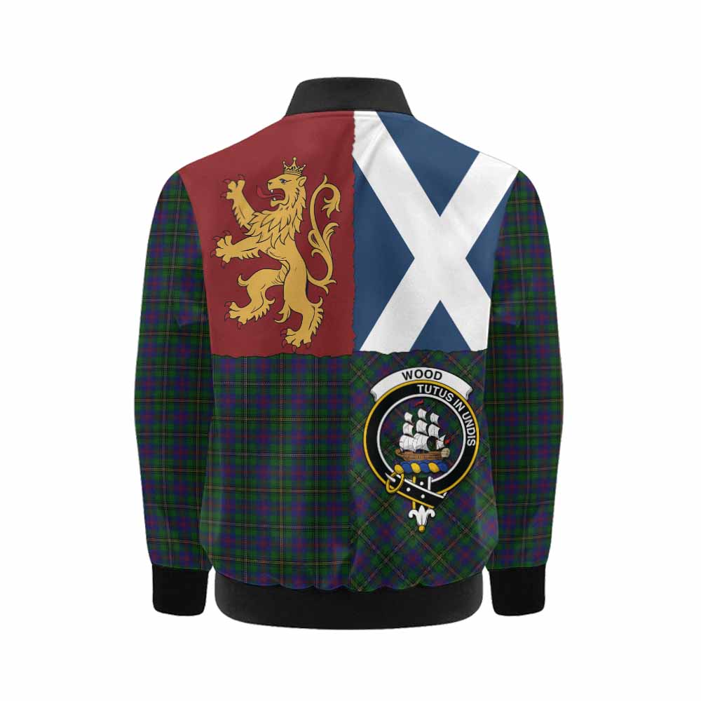 Wood Crest Tartan Kid Bomber Jacket with Lion Rampant Saltire Style - Tartan Vibes Clothing