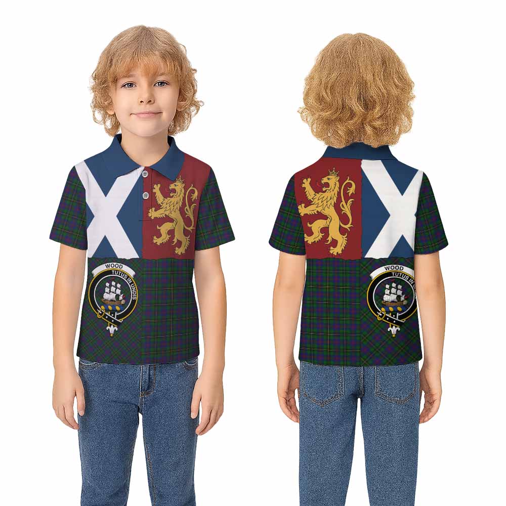 Wood Crest Tartan Kid Polo Shirt with Lion Rampant Saltire Style - Tartan Vibes Clothing