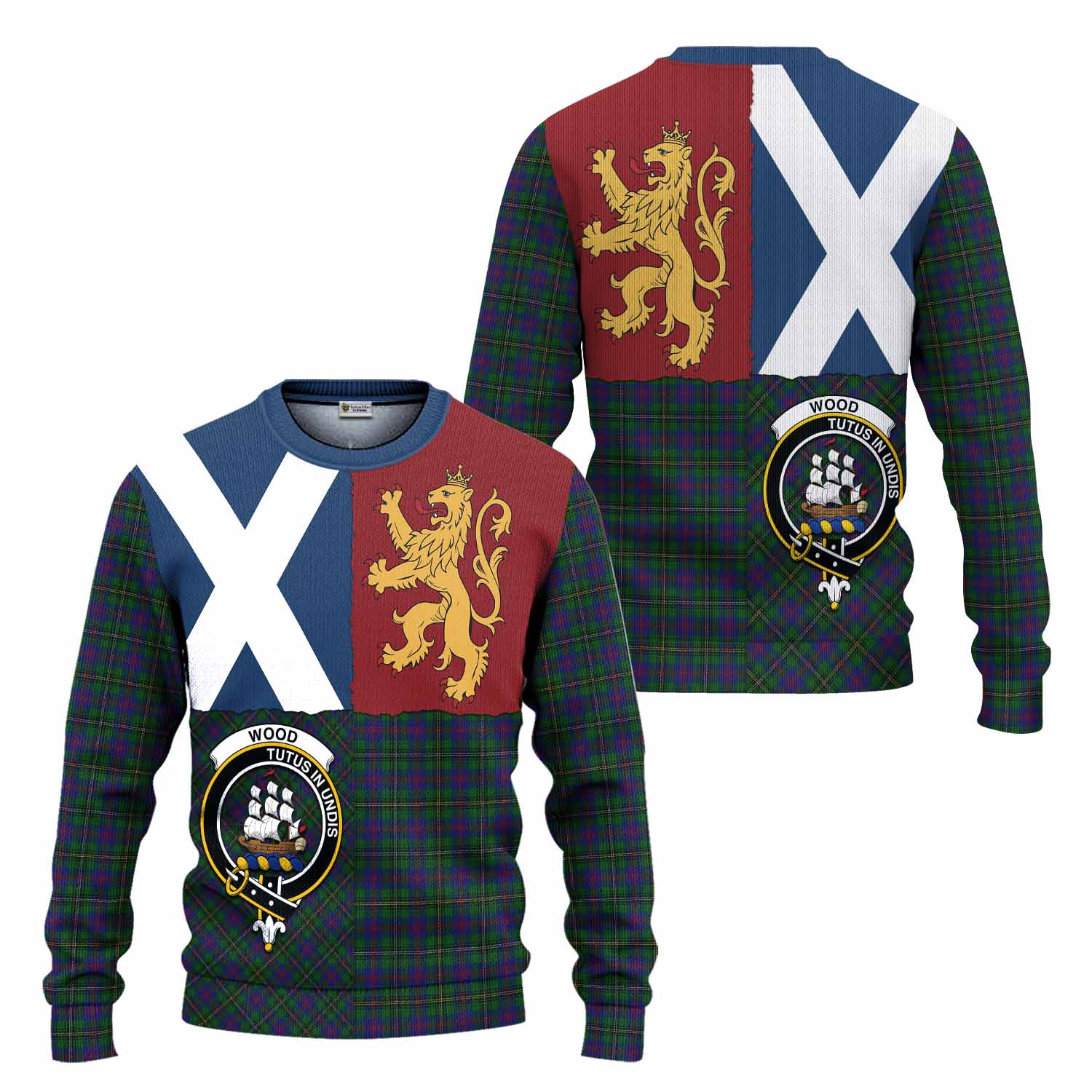 Wood Crest Tartan Knitted Sweater with Lion Rampant Saltire Style