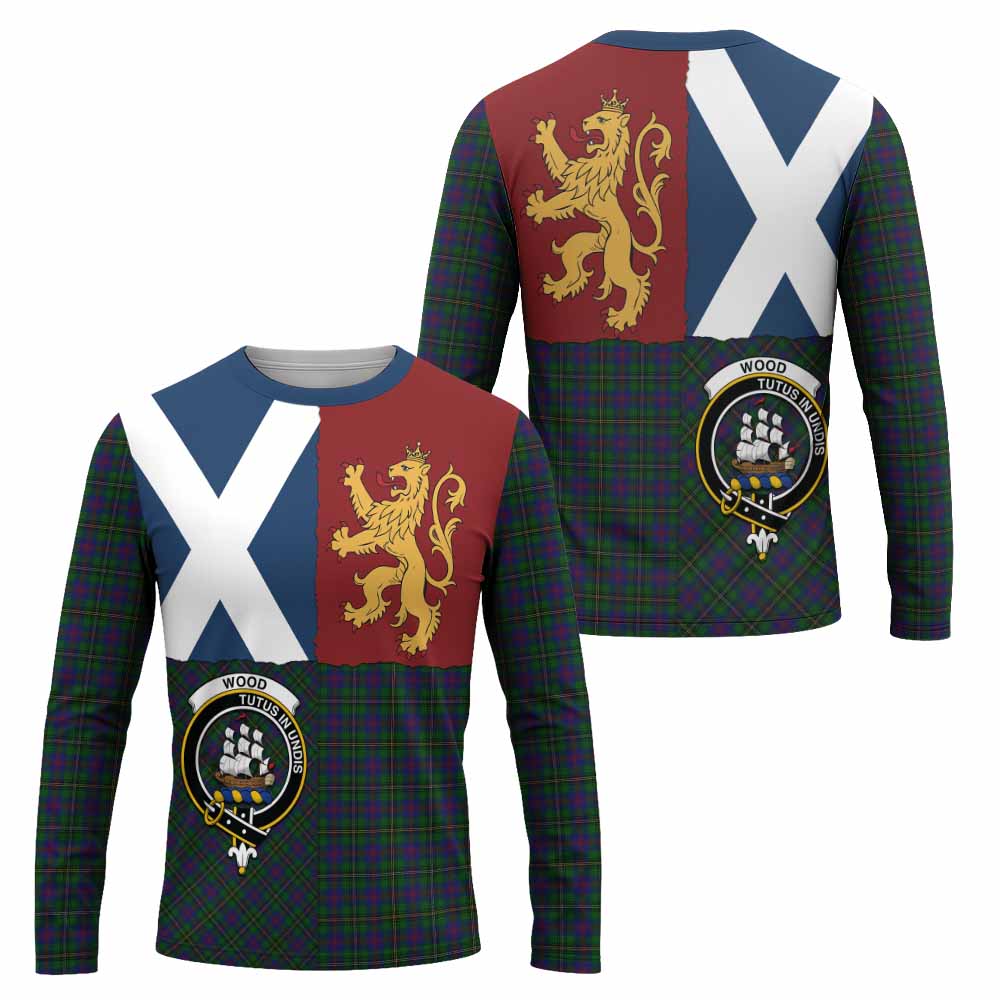 Wood Crest Tartan Long Sleeve T-Shirt with Lion Rampant Saltire Style