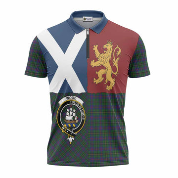 Wood Crest Tartan Zipper Polo Shirt with Lion Rampant Saltire Style