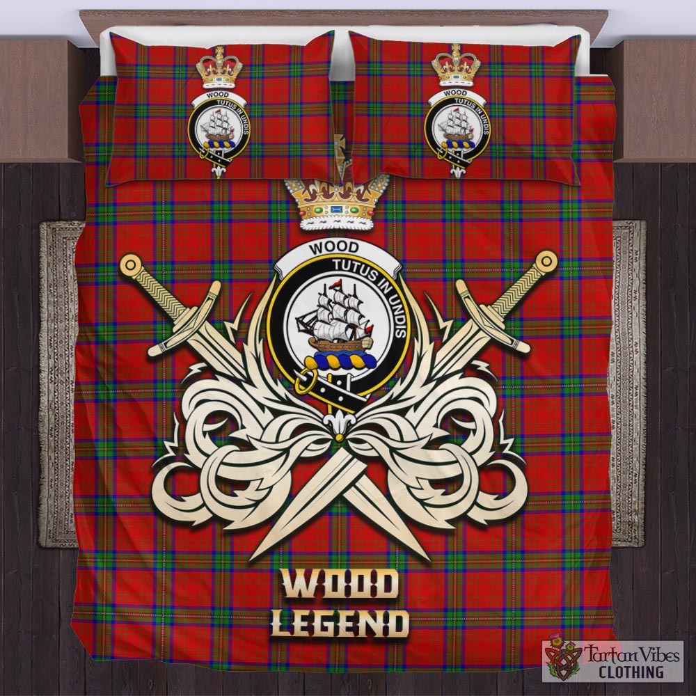 Tartan Vibes Clothing Wood Dress Tartan Bedding Set with Clan Crest and the Golden Sword of Courageous Legacy