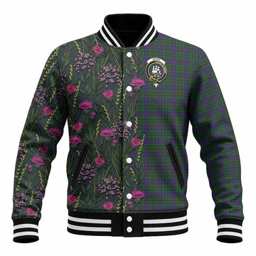 Wood Family Crest Tartan Baseball Jacket Scottish Thistle Flower Pattern Half Style