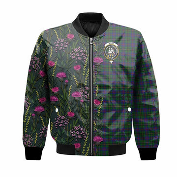 Wood Family Crest Tartan Bomber Jacket Scottish Thistle Flower Pattern Half Style