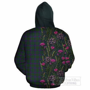 Wood Family Crest Tartan Cotton Hoodie Scottish Thistle Flower Pattern Half Style