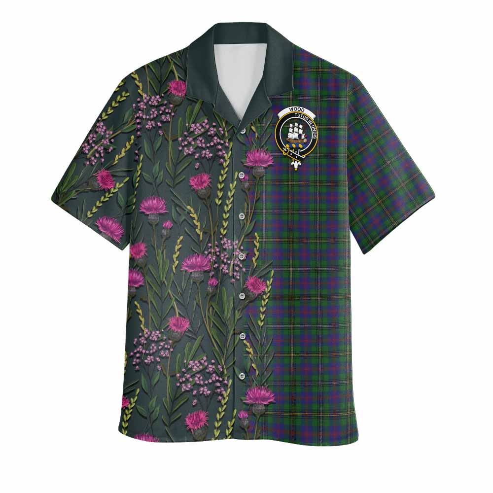 Wood Family Crest Tartan Hawaiian Shirt Scottish Thistle Flower Pattern Half Style - Tartan Vibes Clothing