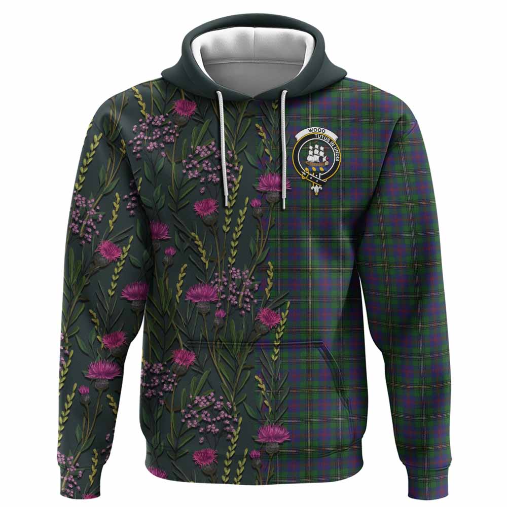 Wood Family Crest Tartan Hoodie Scottish Thistle Flower Pattern Half Style - Tartan Vibes Clothing