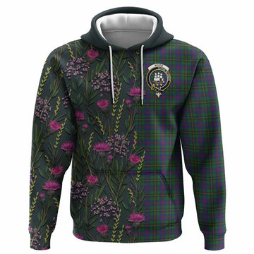 Wood Family Crest Tartan Hoodie Scottish Thistle Flower Pattern Half Style - Tartan Vibes Clothing