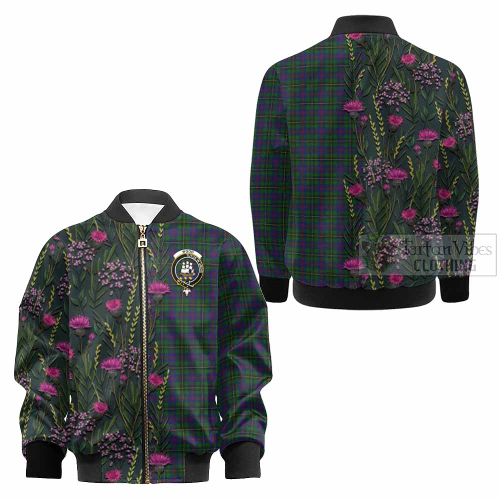 Wood Family Crest Tartan Kid Bomber Jacket Scottish Thistle Flower Pattern Half Style - Tartan Vibes Clothing