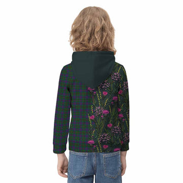 Wood Family Crest Tartan Kid Hoodie Scottish Thistle Flower Pattern Half Style - Tartan Vibes Clothing