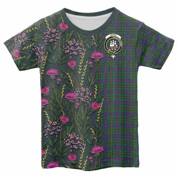 Wood Family Crest Tartan Kid T-shirt Scottish Thistle Flower Pattern Half Style - Tartan Vibes Clothing