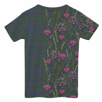 Wood Family Crest Tartan Kid T-shirt Scottish Thistle Flower Pattern Half Style - Tartan Vibes Clothing