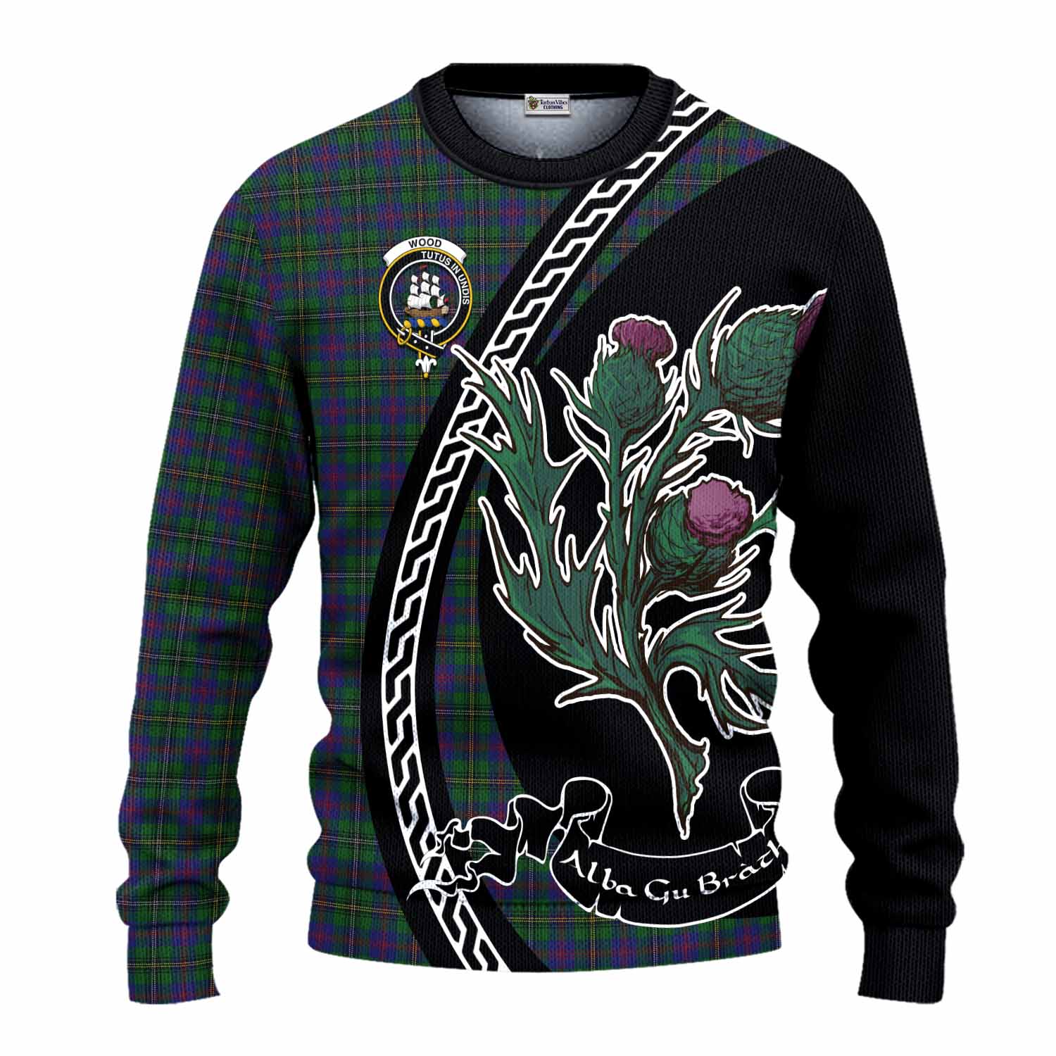 Wood Family Crest Tartan Knitted Sweater Alba Thistle Inspired - Tartan Vibes Clothing