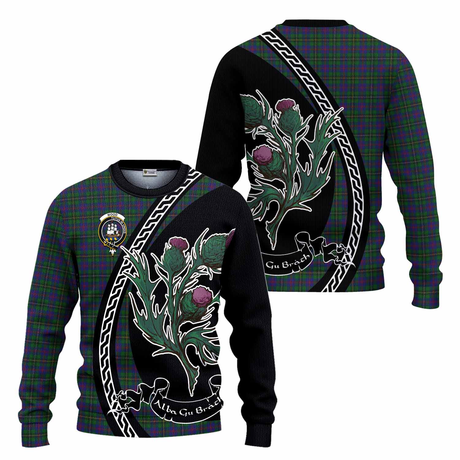 Wood Family Crest Tartan Knitted Sweater Alba Thistle Inspired - Tartan Vibes Clothing