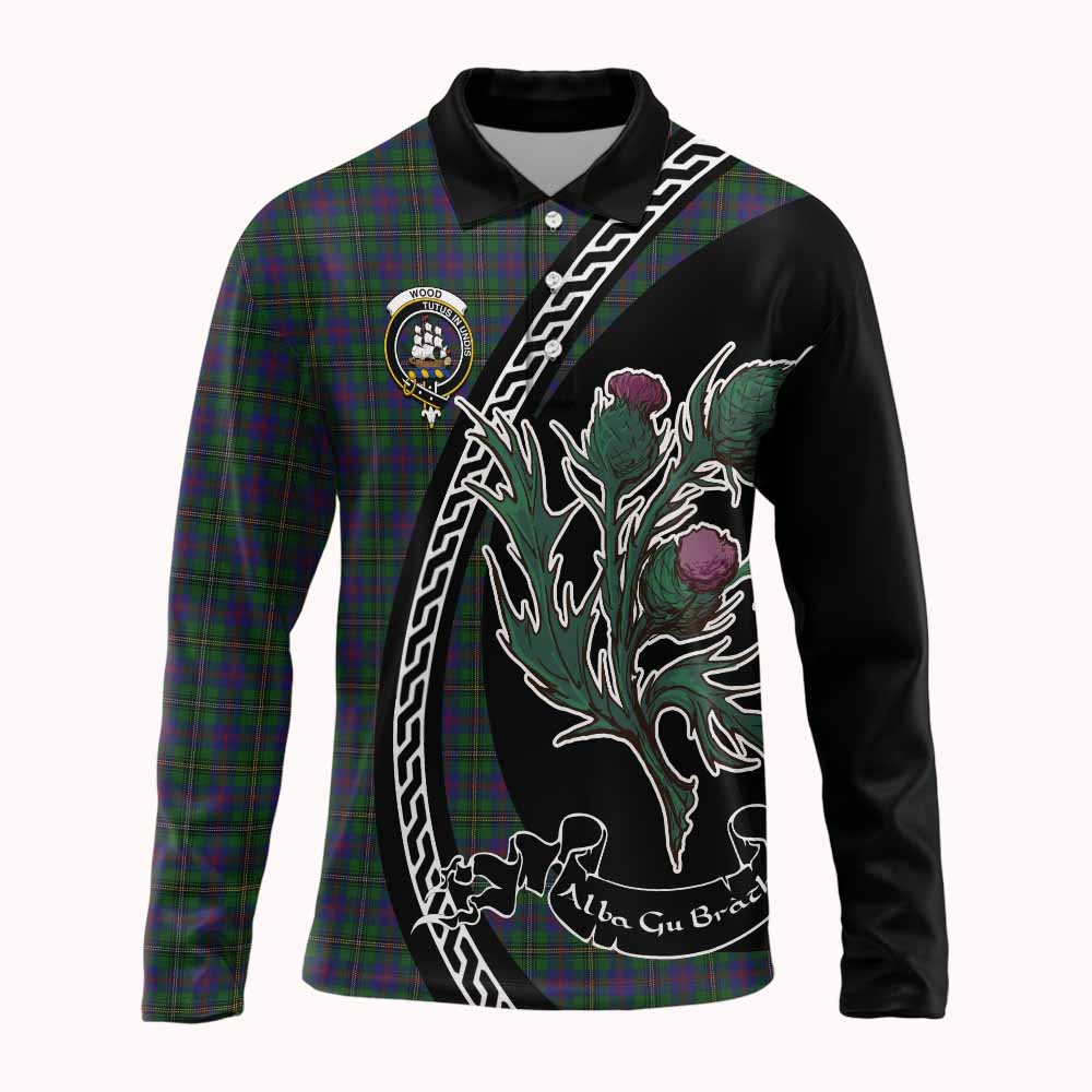 Wood Family Crest Tartan Long Sleeve Polo Shirt Alba Thistle Inspired - Tartan Vibes Clothing
