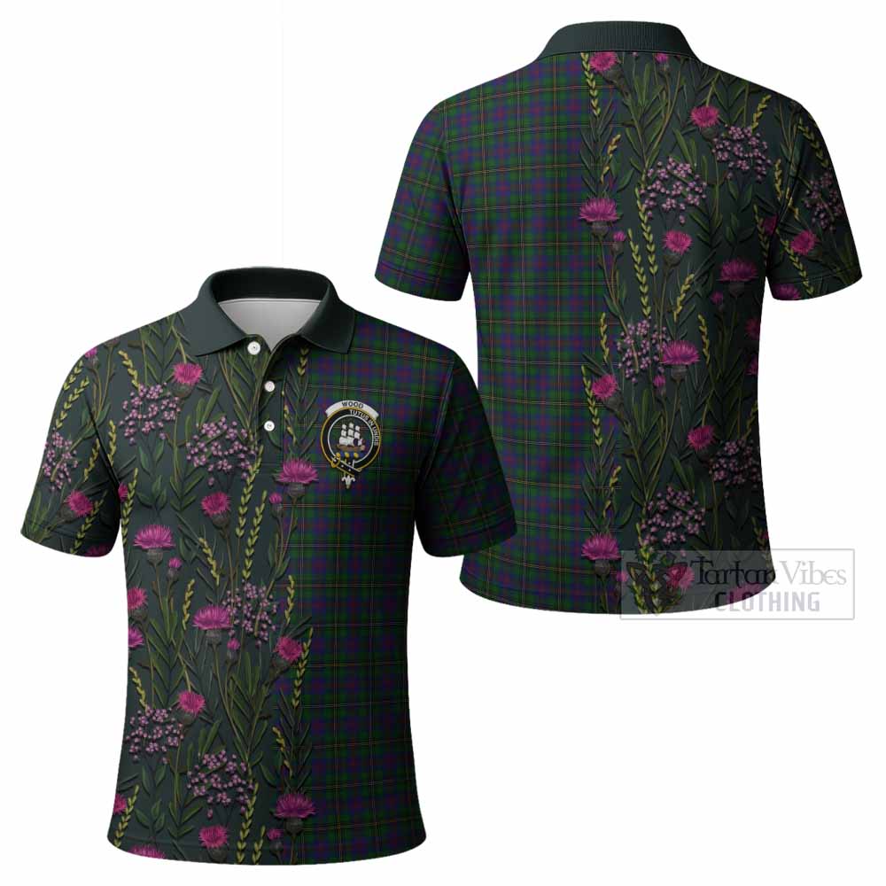 Wood Family Crest Tartan Polo Shirt Scottish Thistle Flower Pattern Half Style - Tartan Vibes Clothing