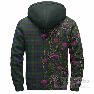 Wood Family Crest Tartan Sherpa Hoodie Scottish Thistle Flower Pattern Half Style