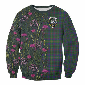 Wood Family Crest Tartan Sweatshirt Scottish Thistle Flower Pattern Half Style - Tartan Vibes Clothing